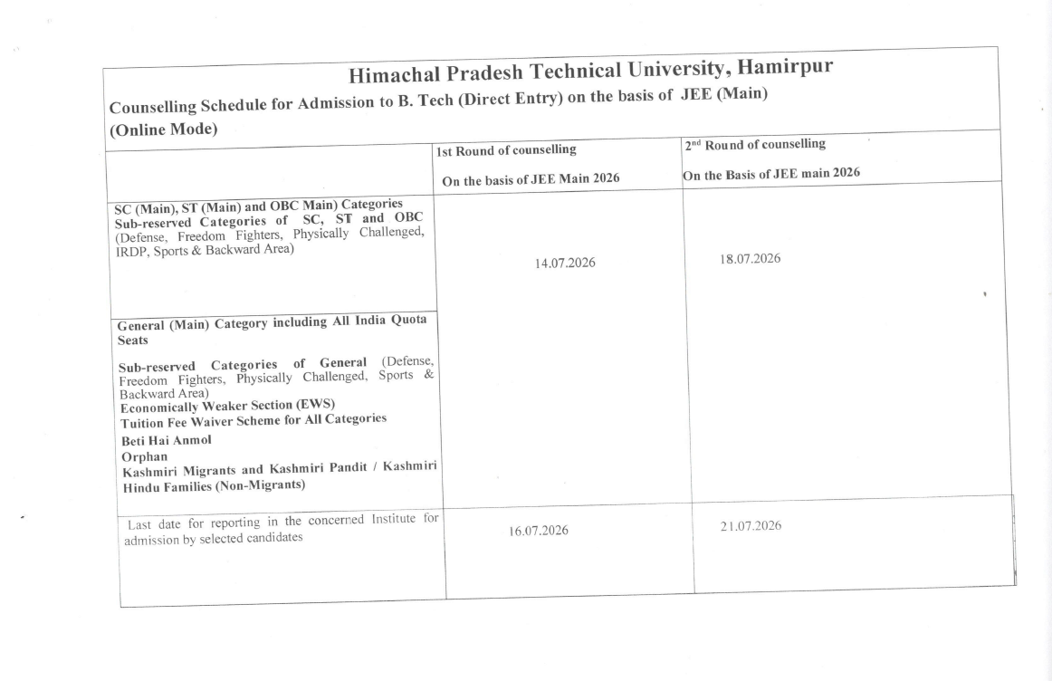 hpcet btech online counselling 2026